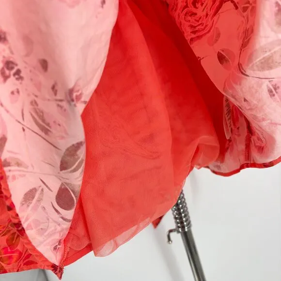 Free People Matilde Mini Dress Coral Combo, Sz Small, Romantic Boho Flirty Fun