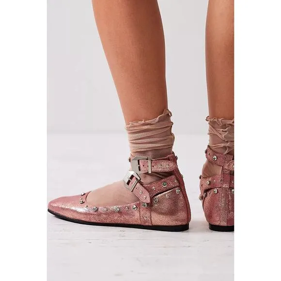 Free People Mystic Diamante frost pink studded flats size 9.5