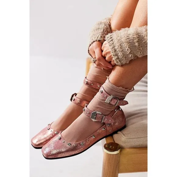 Free People Mystic Diamante frost pink studded flats size 9.5