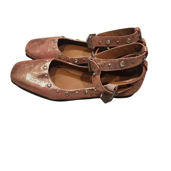 Free People Mystic Diamante frost pink studded flats size 9.5