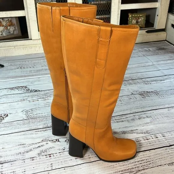 Free People Naomi Tall Leather Block Heel Boots size 10