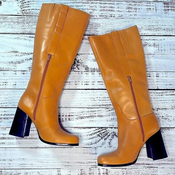 Free People Naomi Tall Leather Block Heel Boots size 10