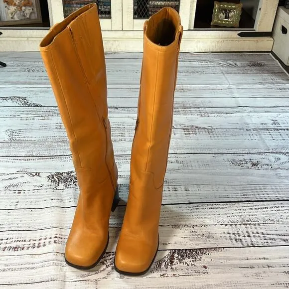 Free People Naomi Tall Leather Block Heel Boots size 10