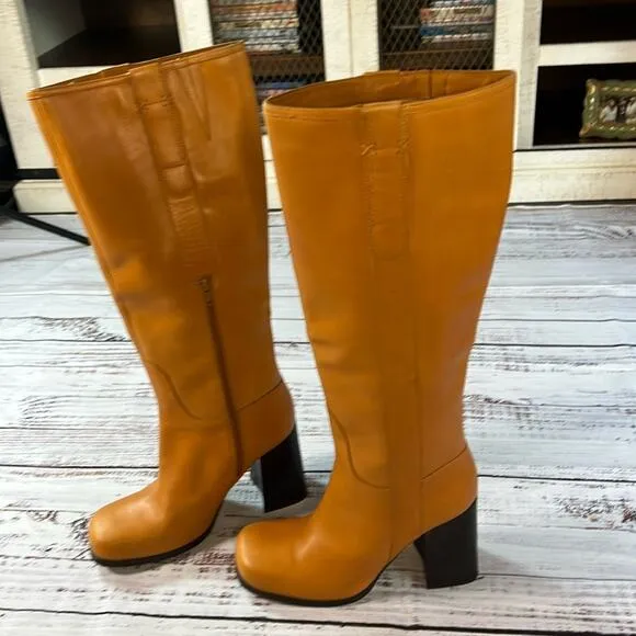 Free People Naomi Tall Leather Block Heel Boots size 10