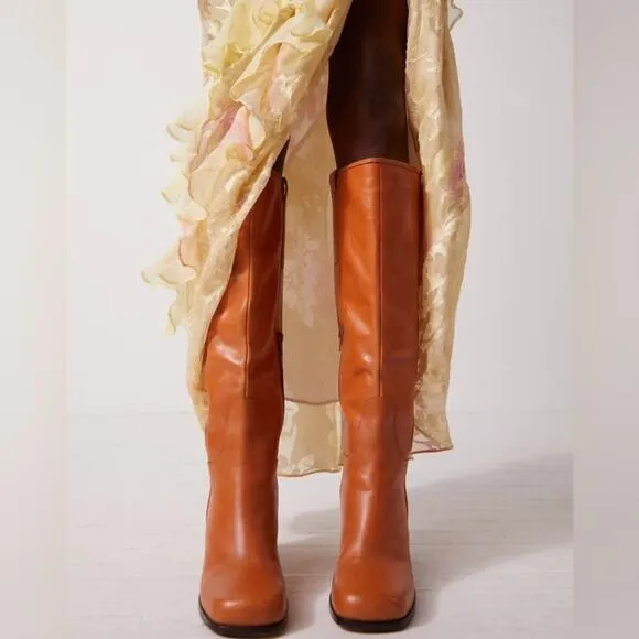 Free People Naomi Tall Leather Block Heel Boots size 10