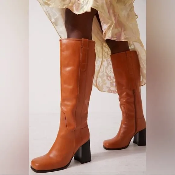 Free People Naomi Tall Leather Block Heel Boots size 10
