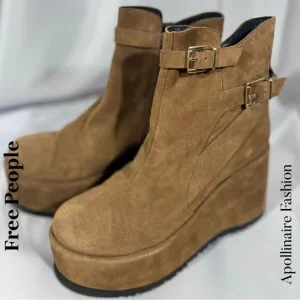 FREE PEOPLE SABRINA PLATFORM BOOTIES IN TAN SUEDE LEATHER SIZE 40 NEW