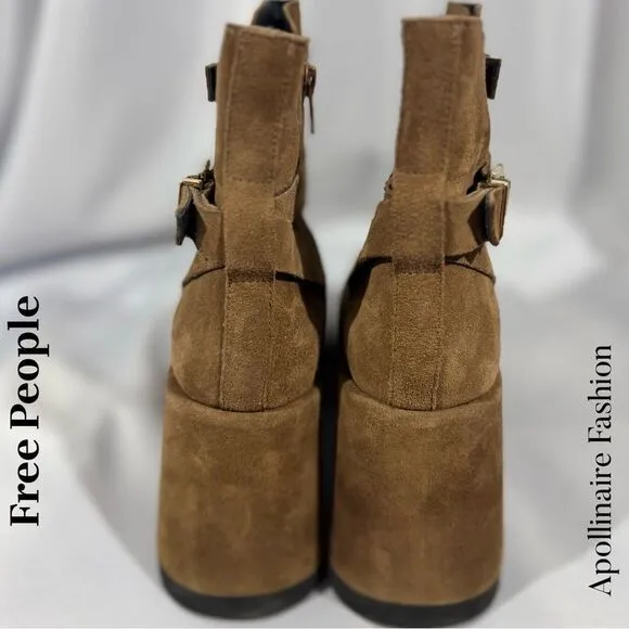FREE PEOPLE SABRINA PLATFORM BOOTIES IN TAN SUEDE LEATHER SIZE 40 NEW