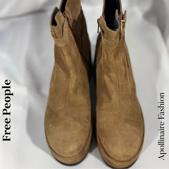 FREE PEOPLE SABRINA PLATFORM BOOTIES IN TAN SUEDE LEATHER SIZE 40 NEW