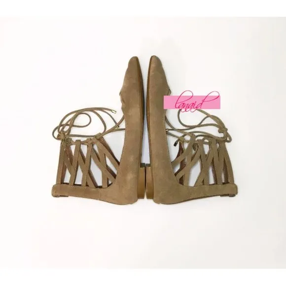 Free People Shay Lace-Up Flats Taupe Suede Leather Corset Strappy Distressed 6