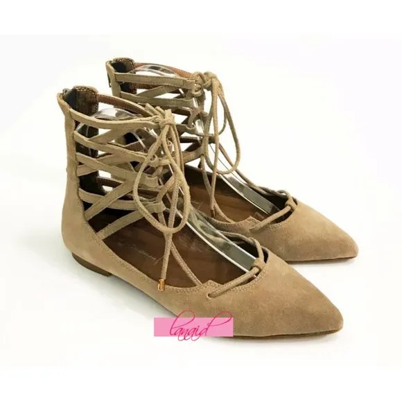 Free People Shay Lace-Up Flats Taupe Suede Leather Corset Strappy Distressed 6