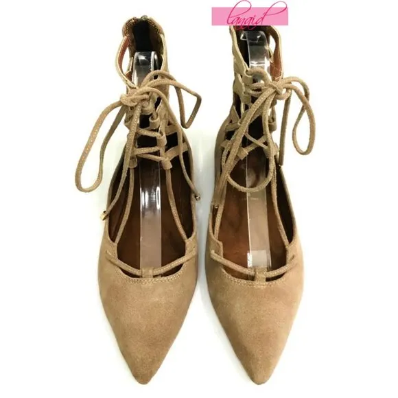 Free People Shay Lace-Up Flats Taupe Suede Leather Corset Strappy Distressed 6