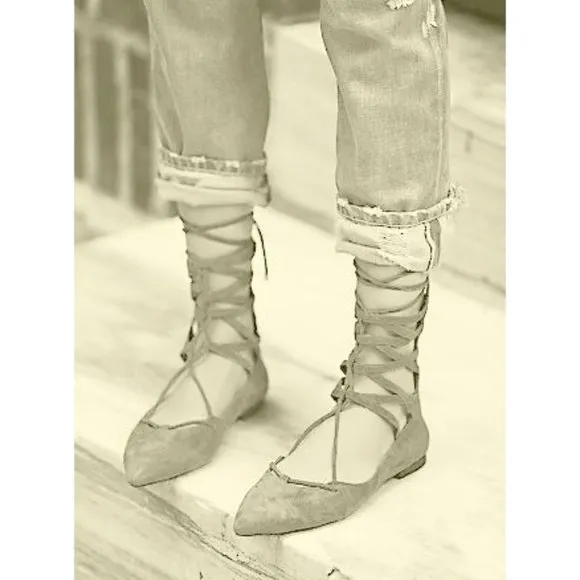 Free People Shay Lace-Up Flats Taupe Suede Leather Corset Strappy Distressed 6