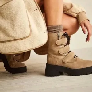 FREE PEOPLE Suede Emmet Lace Up Lug Sole Boots 38