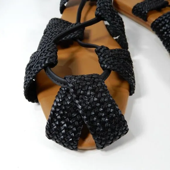 FREE PEOPLE Sunny Gilly Flats Wrap SANDALS Size 9 Black Woven Leather NEW $128