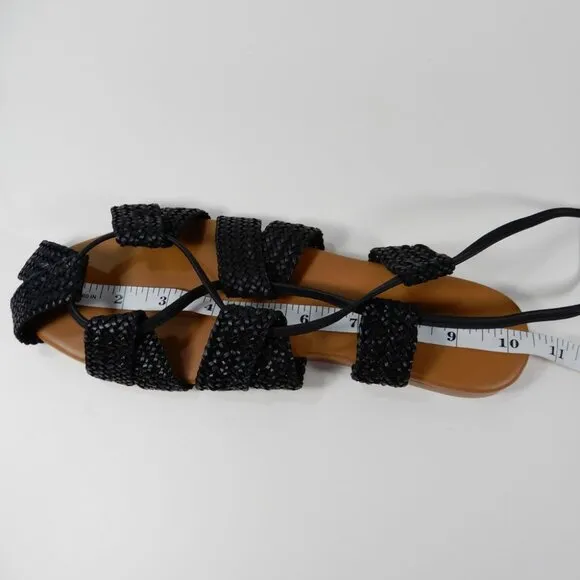 FREE PEOPLE Sunny Gilly Flats Wrap SANDALS Size 9 Black Woven Leather NEW $128