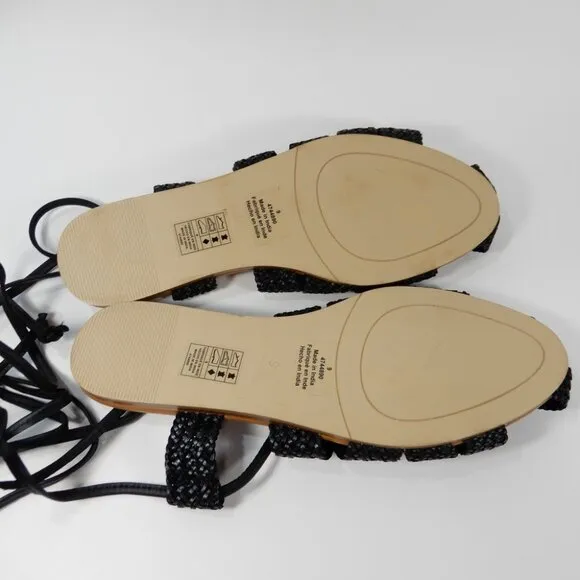 FREE PEOPLE Sunny Gilly Flats Wrap SANDALS Size 9 Black Woven Leather NEW $128
