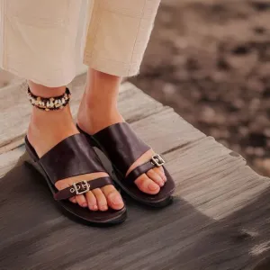 Free People Sz 7.5 Mila Leather Minimal Quiet Lux Flat Sandal in Coconut Shell
