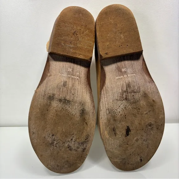 Free People Tan Leather Mont Blanc Open Toe Side Cutouts Sandals Size 38