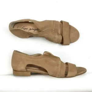 Free People Tan Suede Open Toe Strap Sandals 37 US 7
