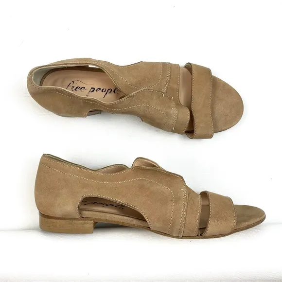 Free People Tan Suede Open Toe Strap Sandals 37 US 7