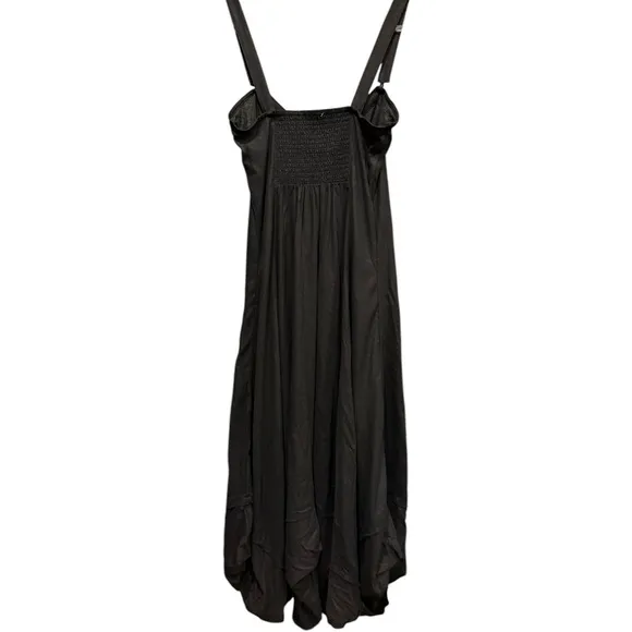 Free People What a Breeze Black Linen Button Down Flowy Boho Midi Dress Medium