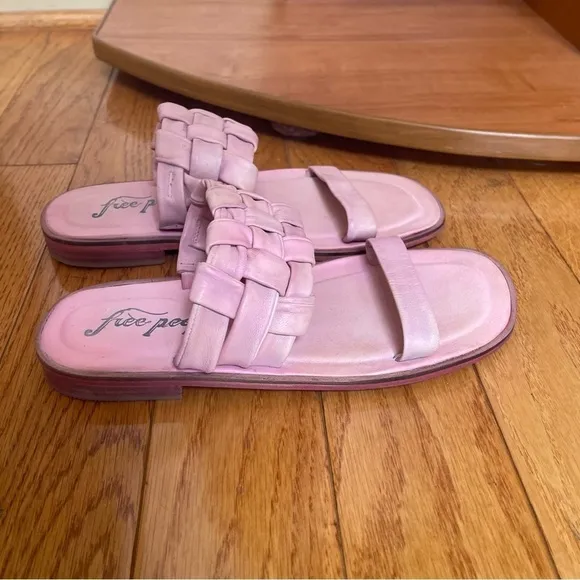 Free People Woven River Leather Slip-On Sandals Pink Super Soft Sz 8/EU 38