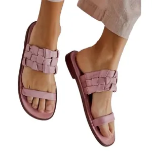 Free People Woven River Leather Slip-On Sandals Pink Super Soft Sz 8/EU 38