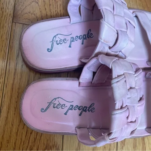 Free People Woven River Leather Slip-On Sandals Pink Super Soft Sz 8/EU 38