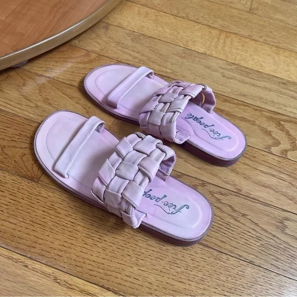Free People Woven River Leather Slip-On Sandals Pink Super Soft Sz 8/EU 38