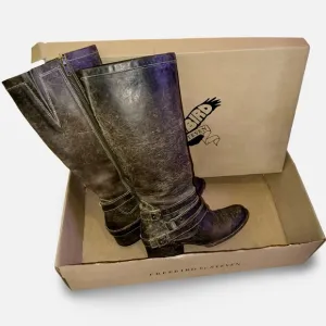 Freebird By Steven Irish Leather Buckle Strap Tall Boots in Stone Womens Sz 7