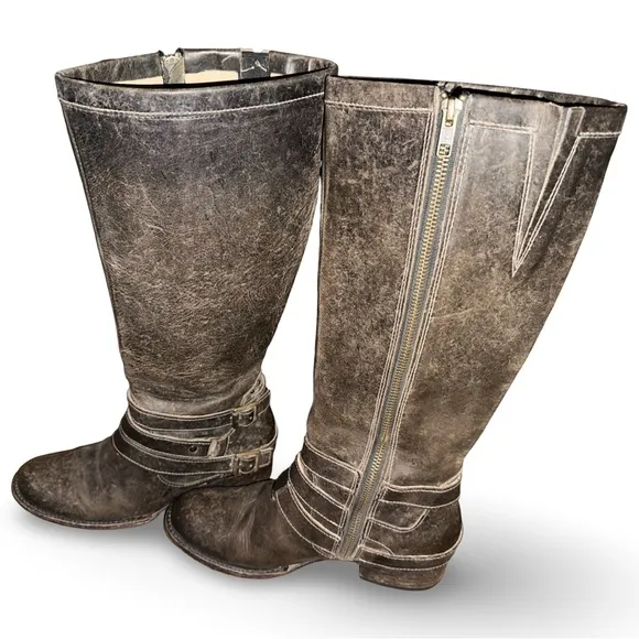 Freebird By Steven Irish Leather Buckle Strap Tall Boots in Stone Womens Sz 7