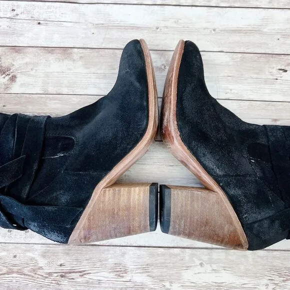 Freebird by Steven Riot Black Suede Mid-Calf Heeled boots Size 6