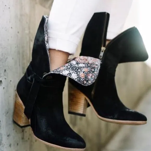 Freebird by Steven Riot Black Suede Mid-Calf Heeled boots Size 6