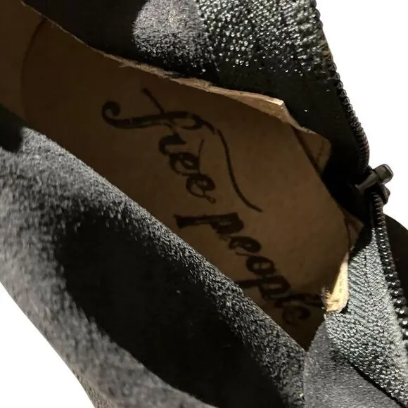 Free People Gigi Ankle Bootie 7 / 37.5 Black Suede Leather Square Toe Platform