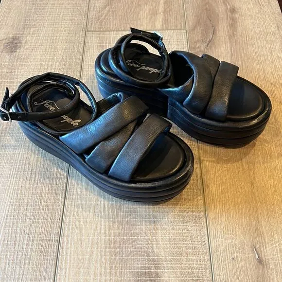 Free People Harper Flatform Sandals Black US 9