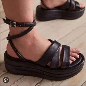 Free People Harper Flatform Sandals Black US 9