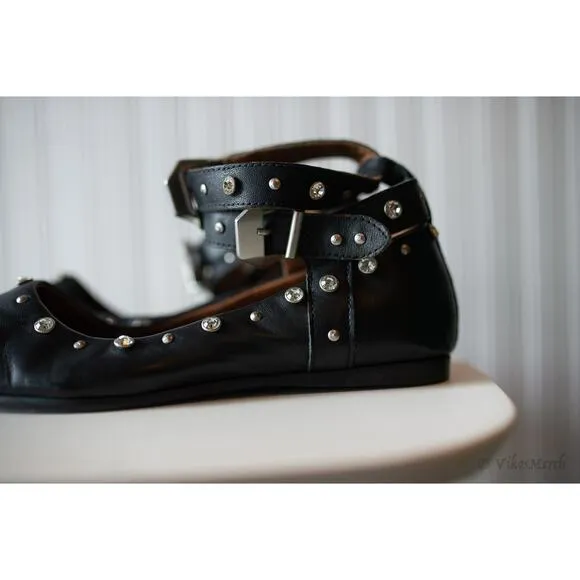 Free People Mystic Diamante Flats 8 Black NEW