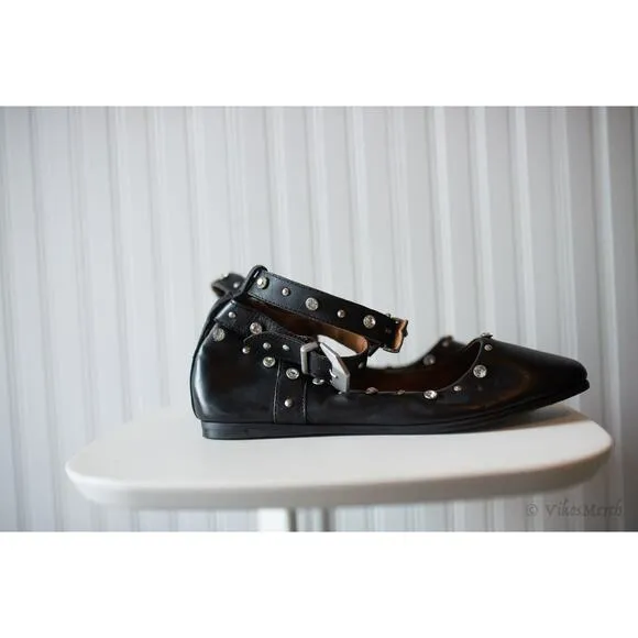 Free People Mystic Diamante Flats 8 Black NEW
