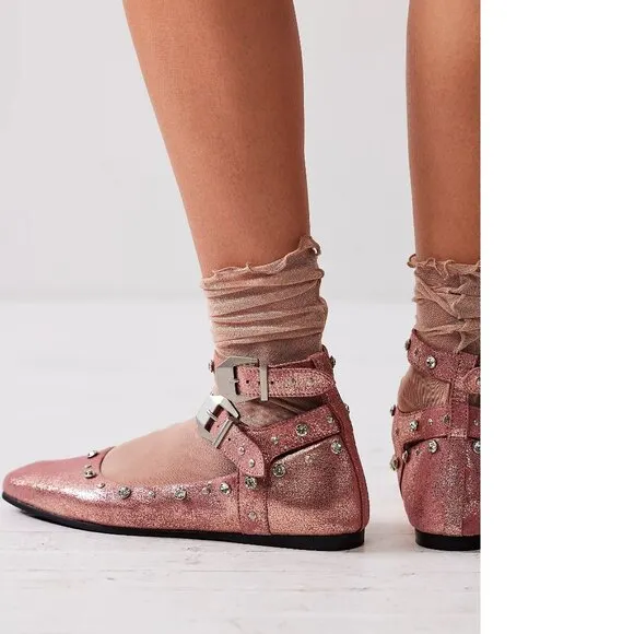 Free People Mystic Diamante Flats sz 7 Frost Pink NEW Shoes NWOB $148 In Stores