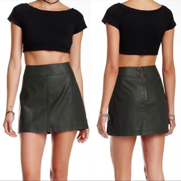 FREE PEOPLE | Vegan Leather Dark Green Modern Femme Mini Skirt Women’s Size 6