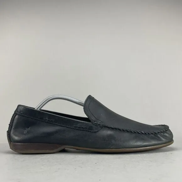 Frye &amp; Co Men's 10 Black Leather Driving Loafers Shoes Lewis Venetian Moccasin
