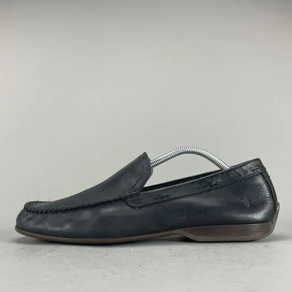 Frye &amp; Co Men's 10 Black Leather Driving Loafers Shoes Lewis Venetian Moccasin