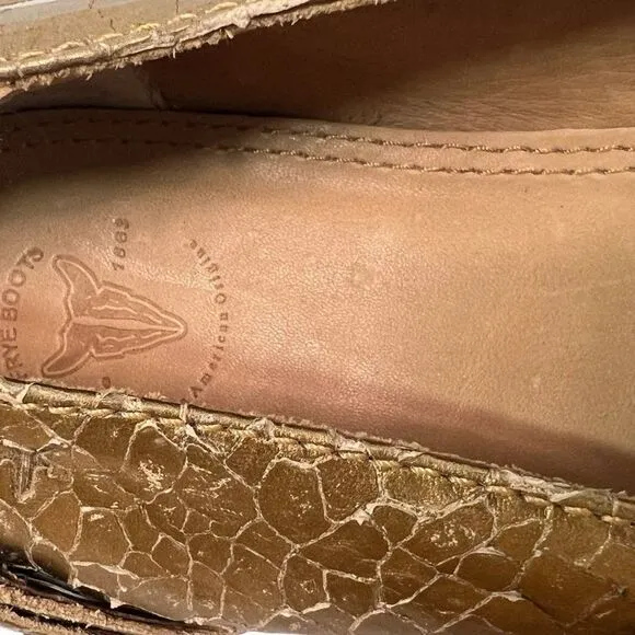 Frye ANNA Gold Metallic Leather Crackle Strappy Ballet Slipper Flats, Size 7.5