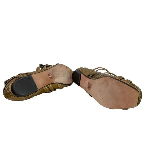 Frye ANNA Gold Metallic Leather Crackle Strappy Ballet Slipper Flats, Size 7.5