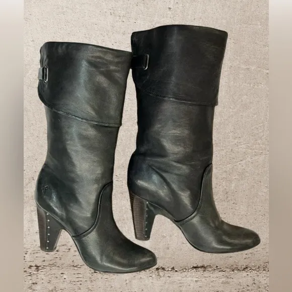 FRYE Bethany Genuine Leather Mid-Calf Boot Black Women’s Size 7 1/2.