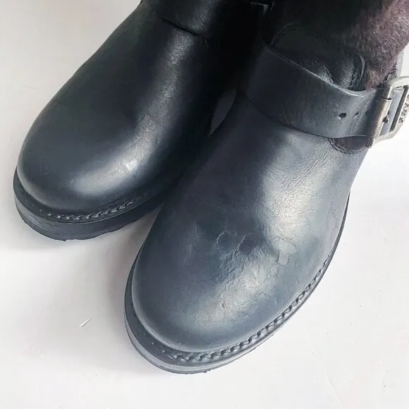 Frye Black Leather Cow skin Mid Calf Boots 6.5B Mexico