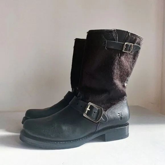 Frye Black Leather Cow skin Mid Calf Boots 6.5B Mexico