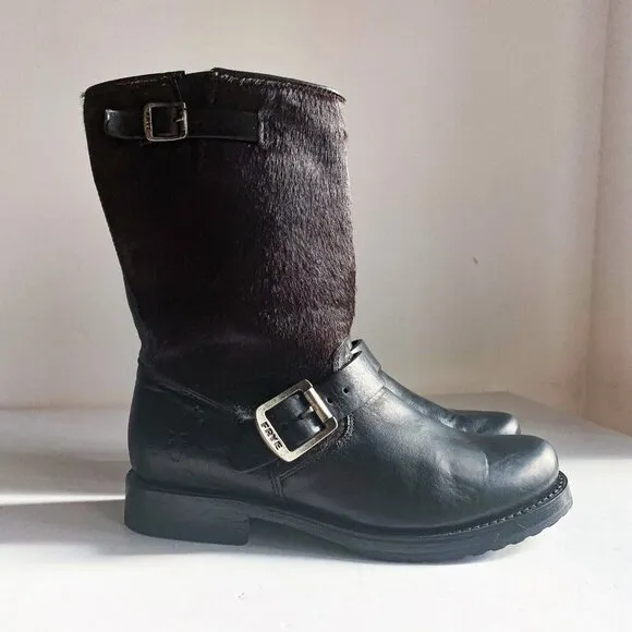 Frye Black Leather Cow skin Mid Calf Boots 6.5B Mexico