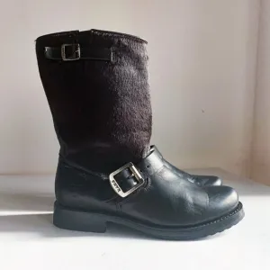 Frye Black Leather Cow skin Mid Calf Boots 6.5B Mexico